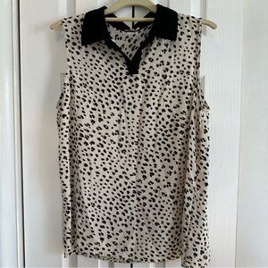 Pleione Sleeveless Collared Animal Print Blouse